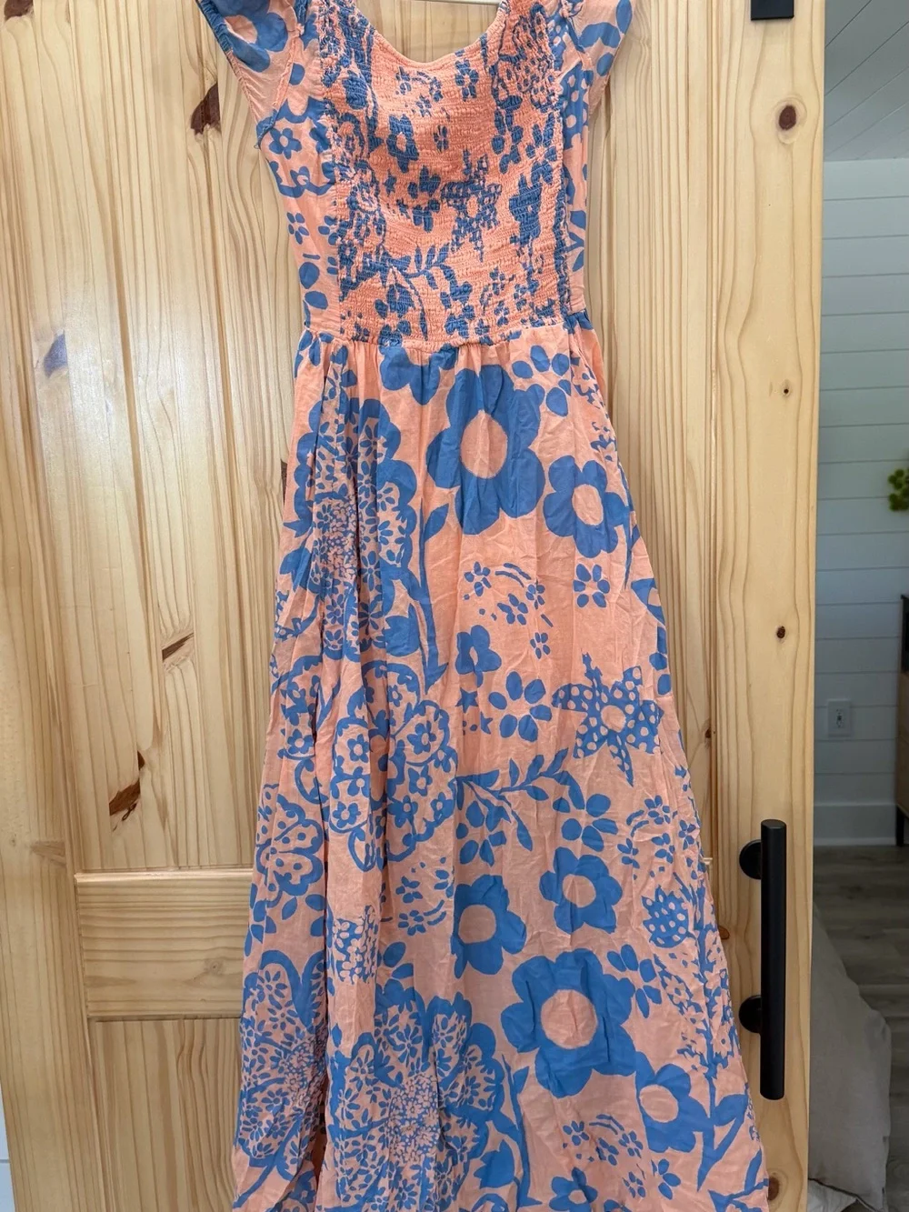 Free People Peach and Blue Floral Open-Back Maxi Dress - Picture 3 of 4